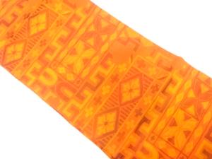 幾何学に花模様織り出し　名古屋帯